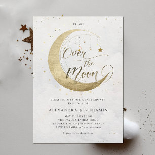 Över Måne Arch Guld White Himmel Baby Shower Inbjudningar