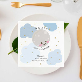 Över Måne Baby Shower Kawaii Blue Cute Pastel Pappersservett