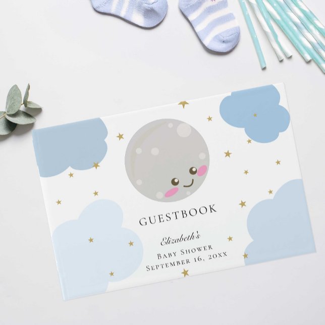 Över Måne babyduschen Blue Cute Guld Kawaii Gästböcker (Skapare uppladdad)