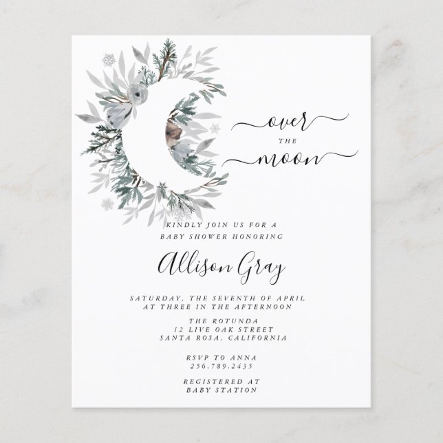 Över Måne babyduschen | BudgetFlyer Flygblad (Framsidan)