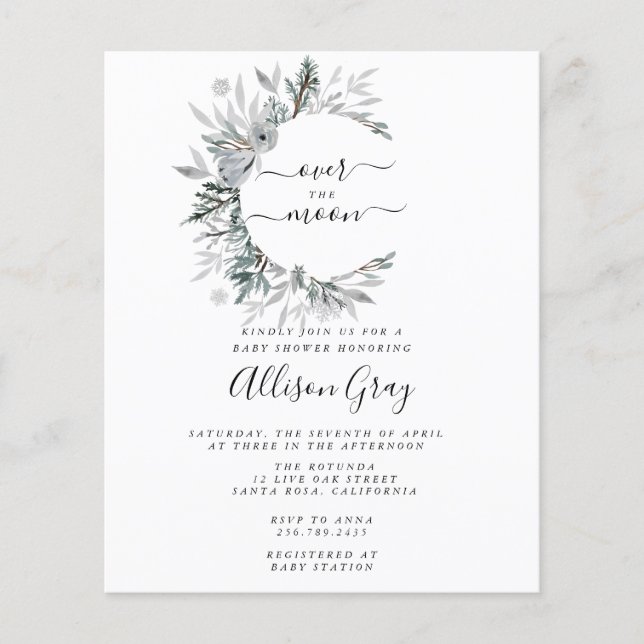 Över Måne babyduschen | BudgetFlyer Flygblad (Framsidan)