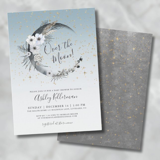 Över Måne babyduschen Inbjudningar (Over The Moon Baby Shower Invitation )