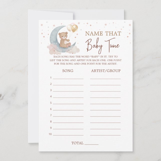 Över Måne babyduschen Namn den där Baby Tune-korte Inbjudningar (Framsida)