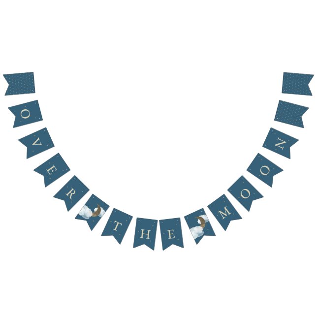 Över Måne Babyduschen Navy Blue Bunting Flaggor (Alla)