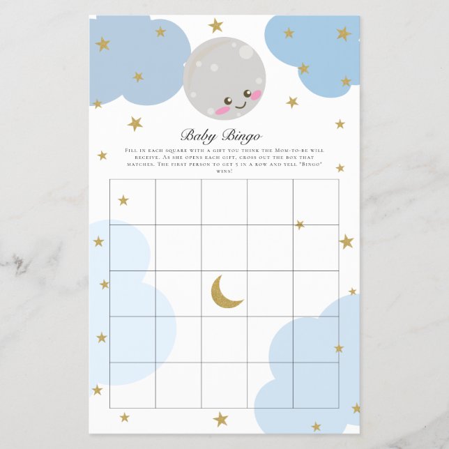 Över Måne Babyskaren Bingo Game Kawaii Pastel Flygblad (Framsidan)