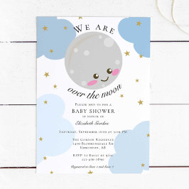 Över Måne babyskusen Blue Cute Guld Kawaii in Inbjudningar