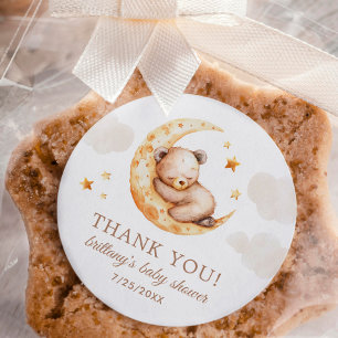 Över Måne Bear Baby Shower Tack Runt Klistermärke