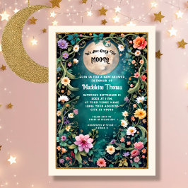 Över Måne Blommigt Rosa Flowers Vine Girl Inbjudningar