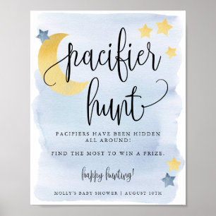 Över Måne, Blue Baby Shower Nappar Hunt Game Poster