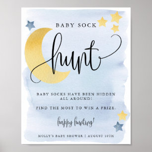 Över Måne, Blue Baby Shower Sock Hunt Game Poster