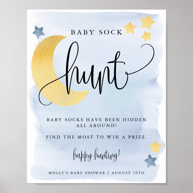 Över Måne, Blue Baby Shower Sock Hunt Game Poster (Framsidan)
