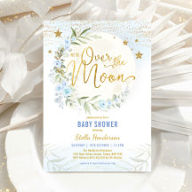 Över Måne Blue Blommigt Greenery Boy Shower