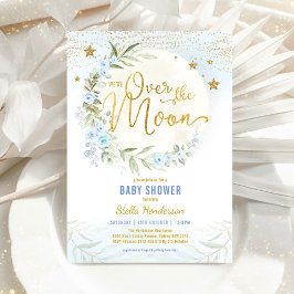 Över Måne Blue Blommigt Greenery Boy Shower Inbjudningar