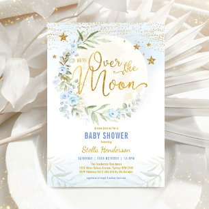 Över Måne Blue Blommigt Greenery Boy Shower Inbjudningar