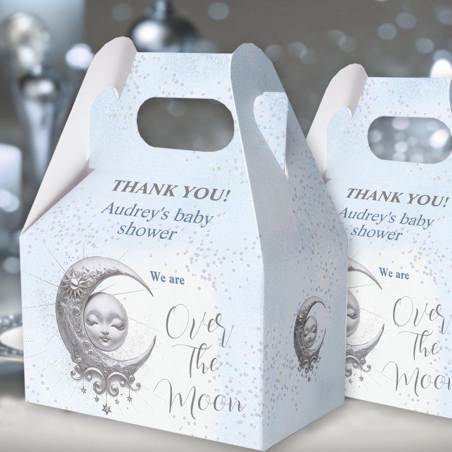 Över Måne Blue Boy Baby Shower Favor Box Presentaskar (Over The Moon Blue Boy Baby Shower Favor Box)
