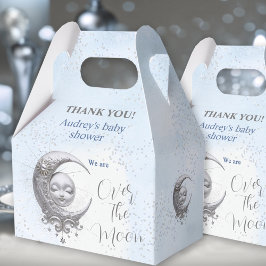 Över Måne Blue Boy Baby Shower Favor Box Presentaskar
