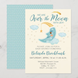 Över Måne Blue Boy Space Baby Shower Inbjudningar