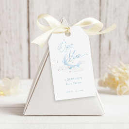 Över Måne Blue Guld Stars Baby Shower Presentetikett