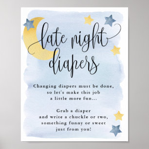 Över Måne Blue Late Night Diaper Activity Pos Poster