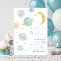 Över Måne Blue Pastel Space Baby Shower