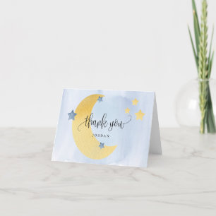 Över Måne Blue Personlig Baby Shower Tack Kort