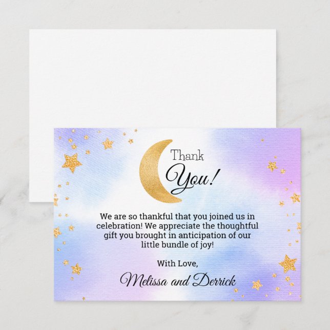 Över Måne Blue Rosa Baby Shower - tack för ditt ko (Fram/baksida)