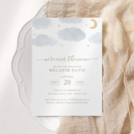 Över Måne Blue Watercolor Baby Shower Inbjudningar