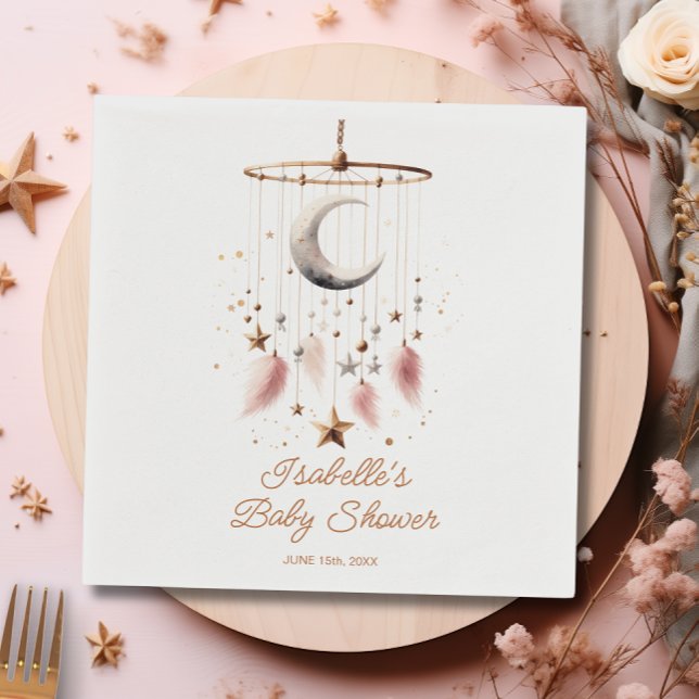 Över Måne Boho Celestial Girl Baby Shower Pappersservett (Over the Moon Boho Celestial Girl Baby Shower Napkins)