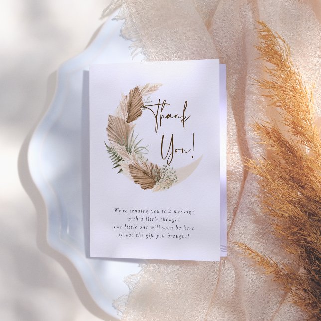 Över Måne Boho Handflatan & Pampas Grass Baby Show Tack Kort (Skapare uppladdad)