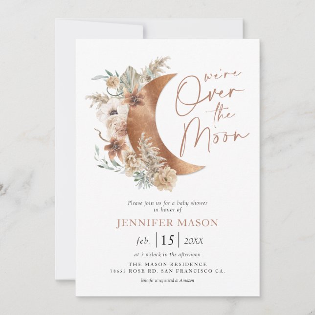 Över Måne Boho Neutral Baby Shower Inbjudningar (Framsida)