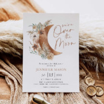 Över Måne Boho Neutral Baby Shower Inv.