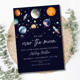 Över Måne Boy Baby Shower Inbjudan, Space Galaxy Inbjudningar