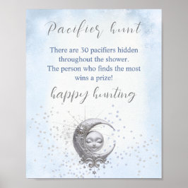 Över Måne Boy Baby Shower Nappar Hunt Game Poster
