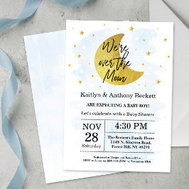 Över Måne | Boys Baby Shower Inbjudningar