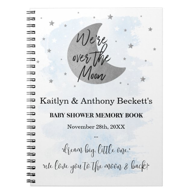 Över Måne | Boys Baby Shower Memory Bok Anteckningsbok (Framsidan)