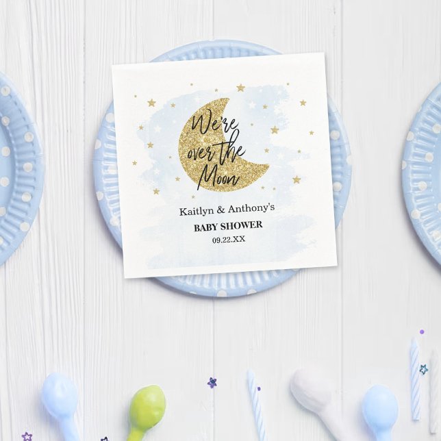 Över Måne | Boys Baby Shower Napkins Pappersservett (Skapare uppladdad)