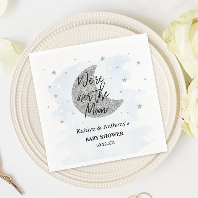 Över Måne | Boys Baby Shower Napkins Pappersservett (Skapare uppladdad)