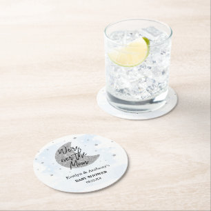 Över Måne Boys Baby Shower Underlägg Papper Rund