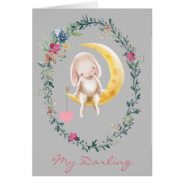 Över Måne Bunny Valentine Card Hälsningskort