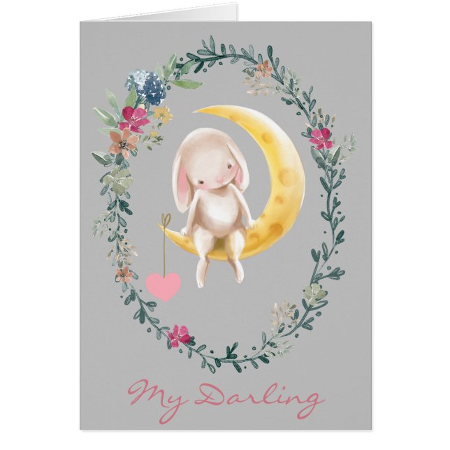 Över Måne Bunny Valentine Card Hälsningskort (Framsidan)