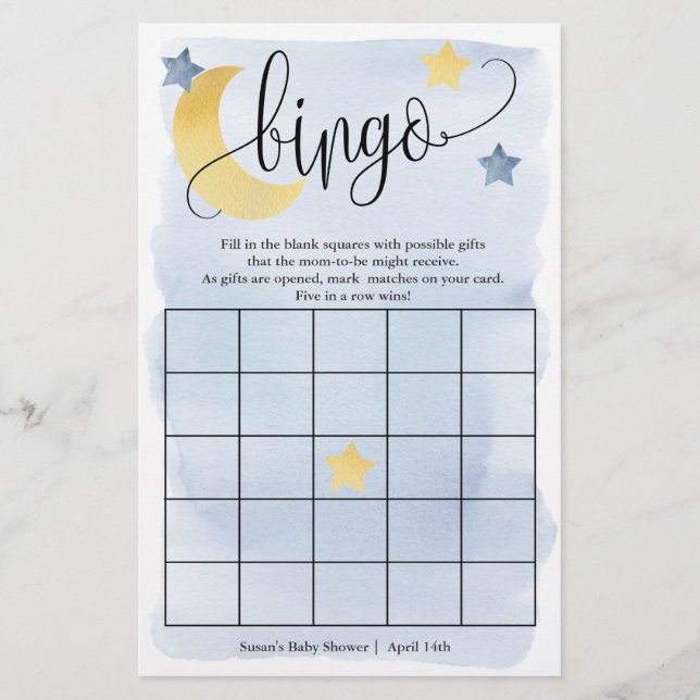 Över Måne, det Pappra spelkortet Bingo Bingo Flygblad (Framsidan)