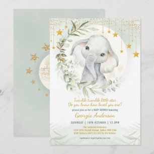 Över Måne Dreamy Greenery Guld Baby Shower Inbjudningar