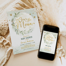 Över Måne | Dreamy Greenery Guld Baby Shower Inbjudningar