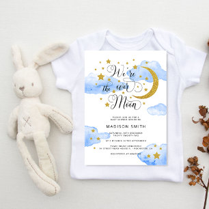 Över Måne Dreamy Guld Boy Shower Inbjudningar