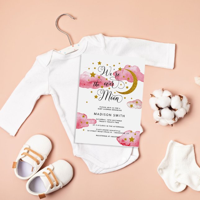 Över Måne Dreamy Guld Girl Baby Shower Inbjudningar (Skapare uppladdad)