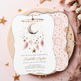 Över Måne Dreamy Guld Girl Baby Shower Inbjudningar
