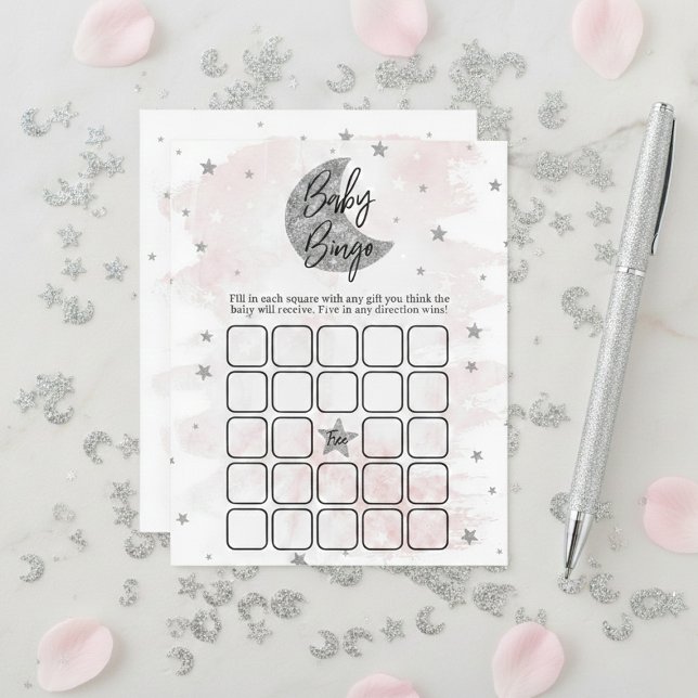 Över Måne | Flickor Baby Shower Bingo (Skapare uppladdad)