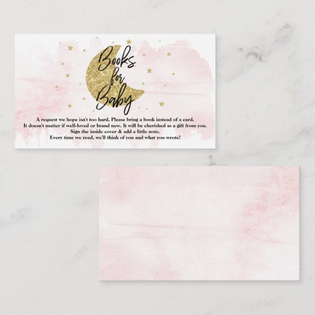Över Måne | Flickor Baby Shower Bokar för Baby Tilläggskort (Fram/baksida)