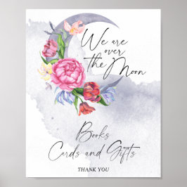 Över måne Flowers Baby Shower Bokar, kort Poster