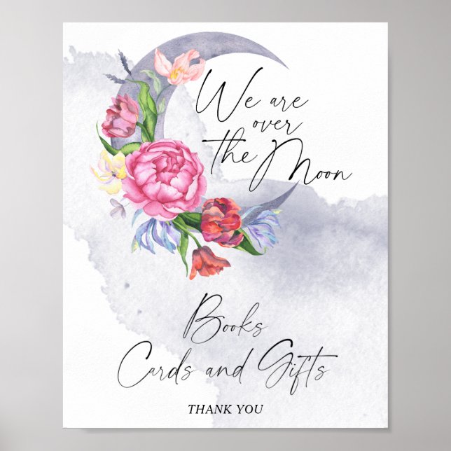 Över måne Flowers Baby Shower Bokar, kort Poster (Framsidan)